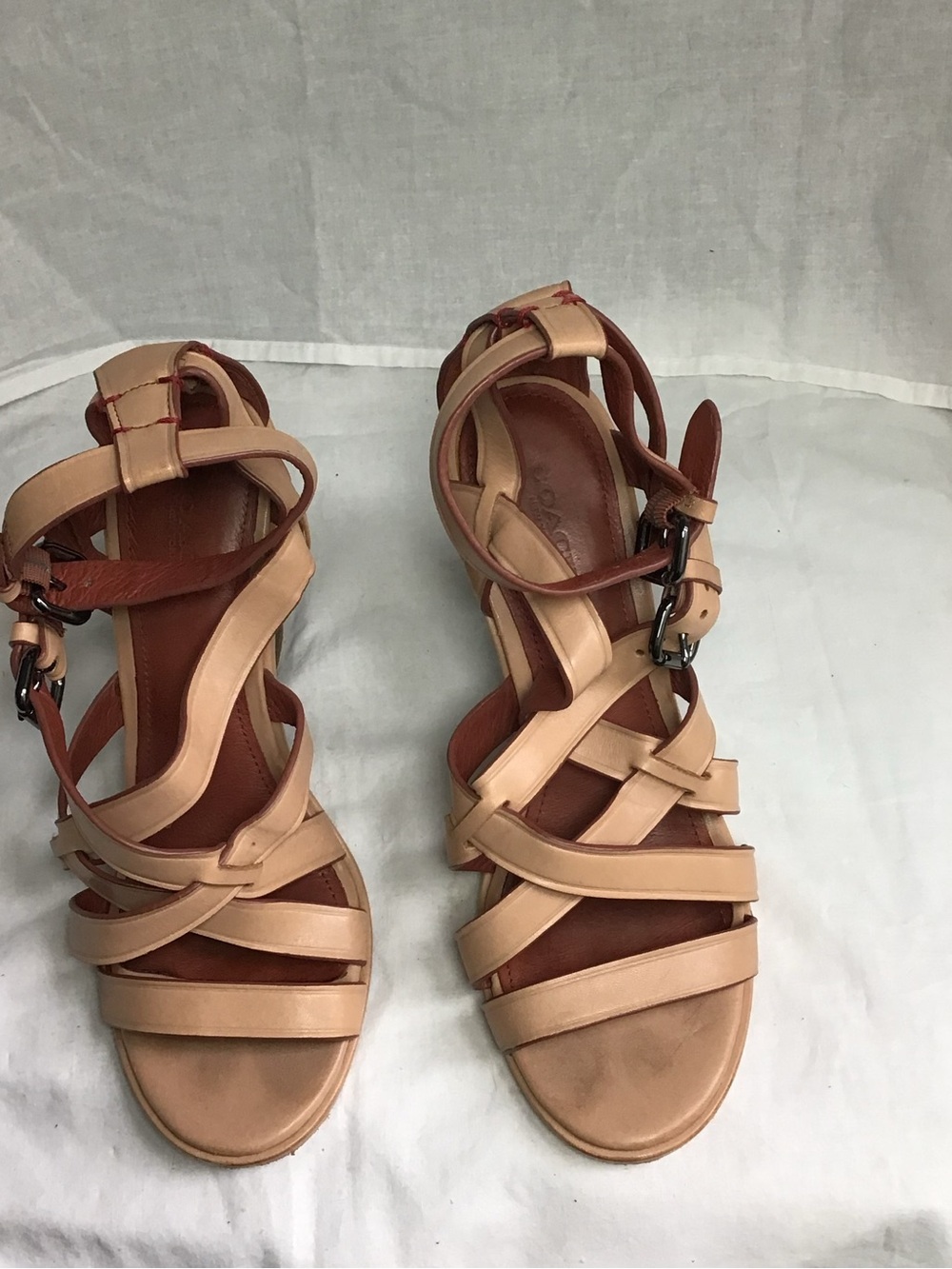 Coach Women's Leather Strappy Sandals in Beige and Brown Sz 7B